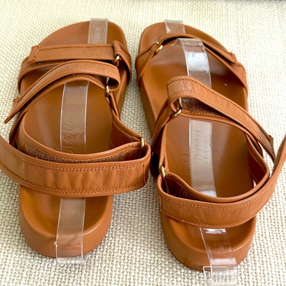 J. Crew Tan Pacific Sandals Adjustable Leather Straps Hook and Loop closure 11 - Picture 3 of 4